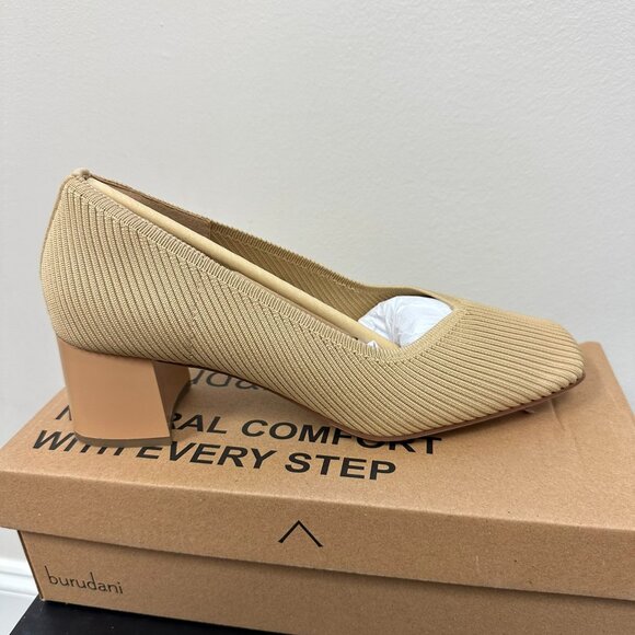 Shoes - NEW in Box – Burudani Women’s Block Heel Knit Pumps, Beige, Size 8.5